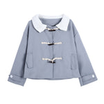 2019 Autumn Winter Jacket Women's Woollen overcoat Retro Open stitch Oversized Female Outwear Manteau Femme Brief Lake Blue Coat