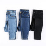 Blue stretch jeans tight skinny feet pencil pants 2019 Korean students high waist jeans women's trousers large size black 32