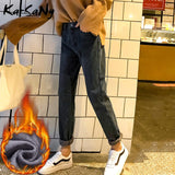 High Waisted Boyfriend Jeans For Women Velvet Winter Warm Jeans Women Thicken Fleece Women's Jean Boyfriend Femme Denim Pants