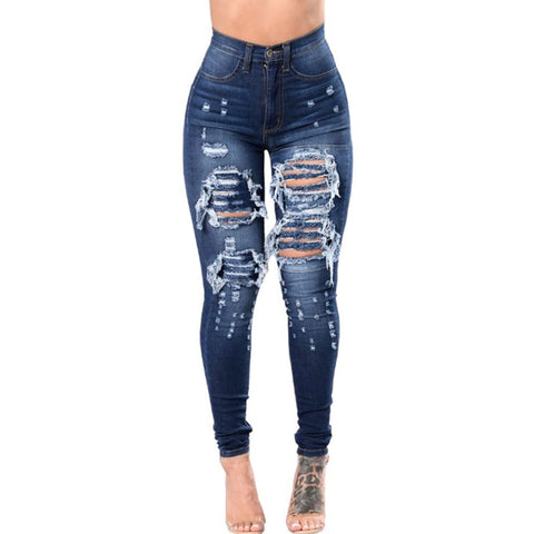 women's fashion pencil pants women solid Jeans Women Jeans Woman Stretch high Waist Skinny hole ripped vintage Jeans femme