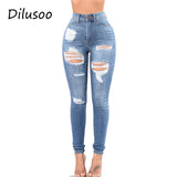 Dilusoo Women High Waist Jeans Pants Elastic Holes Denim Jeans 4 Season Pencil Pants Ripped Women's Casual Jeans Trousers 2019