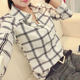 New Summer Turn Down Callar Shirts Women Casual Tops Women's Long Sleeve Plaid Blouse Clothing vadim*