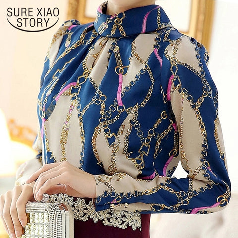 Fashion woman blouses 2019 print chiffon blolouse shirt blusas femininas office women blouses long sleeve women shirt 1817 50