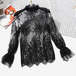 Women's Lace Ruffled Transparent Blouse Shirt Long Sleeve Crochet Black Spring Shirts Women 2019 Summer Sexy Blouses And Tops