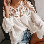 White Chiffon Mesh Lace Women's Blouse Tops Black Lantern Sleeve Transparent Boho Women Shirt 2019 Summer Spring Fashion Shirts