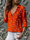 Women's Tops Blusa New Heart Printed V Neck Lady's Shirts Spring Summer Bottom Blouse Plus Size 3XL White Blue Women Blouses