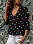 Women's Tops Blusa New Heart Printed V Neck Lady's Shirts Spring Summer Bottom Blouse Plus Size 3XL White Blue Women Blouses