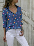 Women's Tops Blusa New Heart Printed V Neck Lady's Shirts Spring Summer Bottom Blouse Plus Size 3XL White Blue Women Blouses
