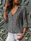 Women's Tops Blusa New Heart Printed V Neck Lady's Shirts Spring Summer Bottom Blouse Plus Size 3XL White Blue Women Blouses