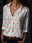 Women's Tops Blusa New Heart Printed V Neck Lady's Shirts Spring Summer Bottom Blouse Plus Size 3XL White Blue Women Blouses