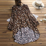 ZANZEA Women's Tunic Blouse Female Sexy Puff Sleeve Asymmetrical Tops Shirt Casual Leopard Grain Blusas Tunic Tops Plus Size 5XL