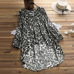 ZANZEA Women's Tunic Blouse Female Sexy Puff Sleeve Asymmetrical Tops Shirt Casual Leopard Grain Blusas Tunic Tops Plus Size 5XL
